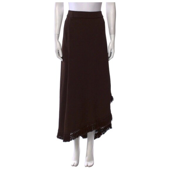 St. John Maxi Santana Knit Pull on Skirt Bottom Fringe Brown Size M Boho - Picture 1 of 12